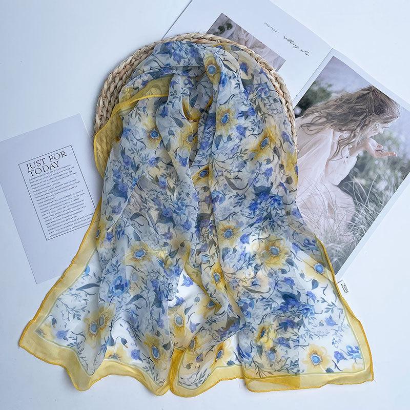 Four Season Thin Silk Scarf for Women High-end Mulberry Silk Scarf Long Versatile Fashion Shawl Scarf Beach Scarf