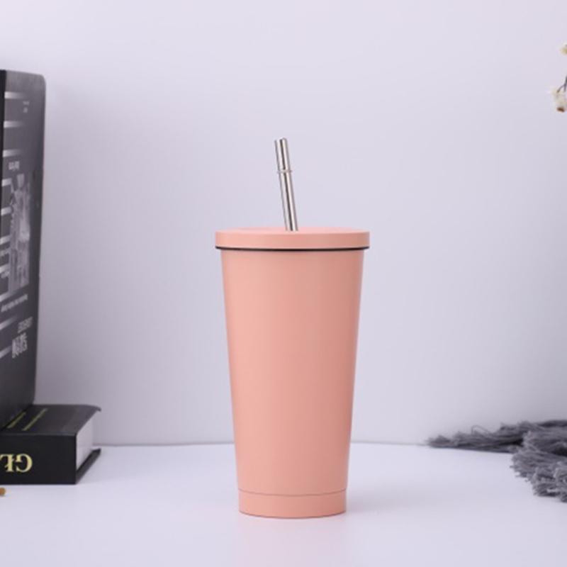 Stainless Steel Straw Cup with Lid Reusable Double-Layer Bottle Portable Thermo Juice Milk Coffee Mug Fashion Drinkware 500ml