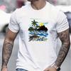New Summer Men's Fashion T-shirt Personality Coconut Tree Beach Printed Men's T-shirt Top