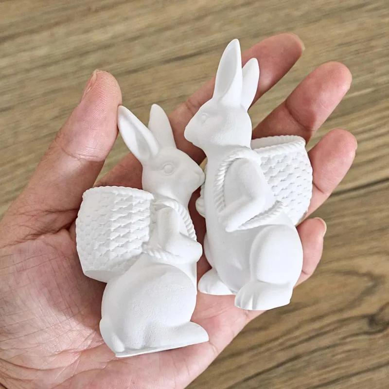 Высококачественная 3D силиконовая форма Пасхальный кролик DIY Милое животное Корзинка Кролик Ваза Украшения Литьевые формы Дом Гипс Бетон