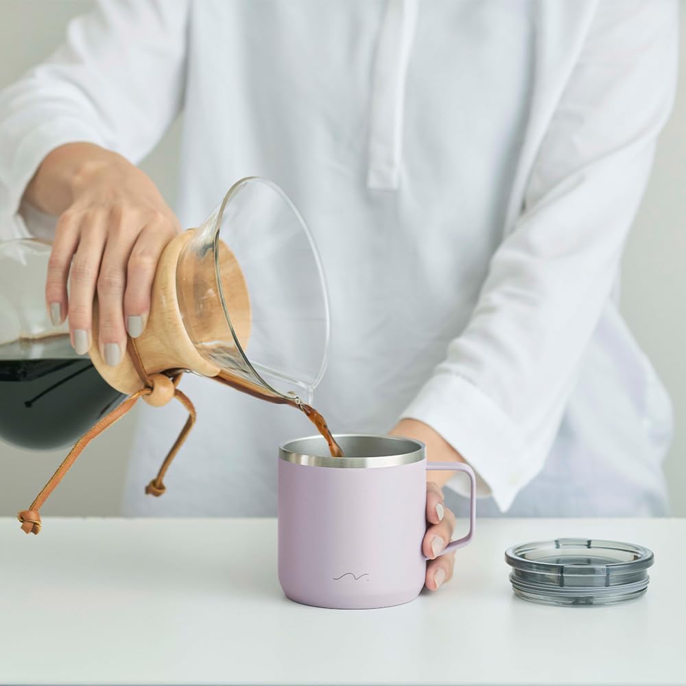 Doshisha's "Nigoro" Mug, 300ml, Vacuum Insulated, Keeps Hot or Cold, with Lid, Stainless Steel, Light Pink, KIND