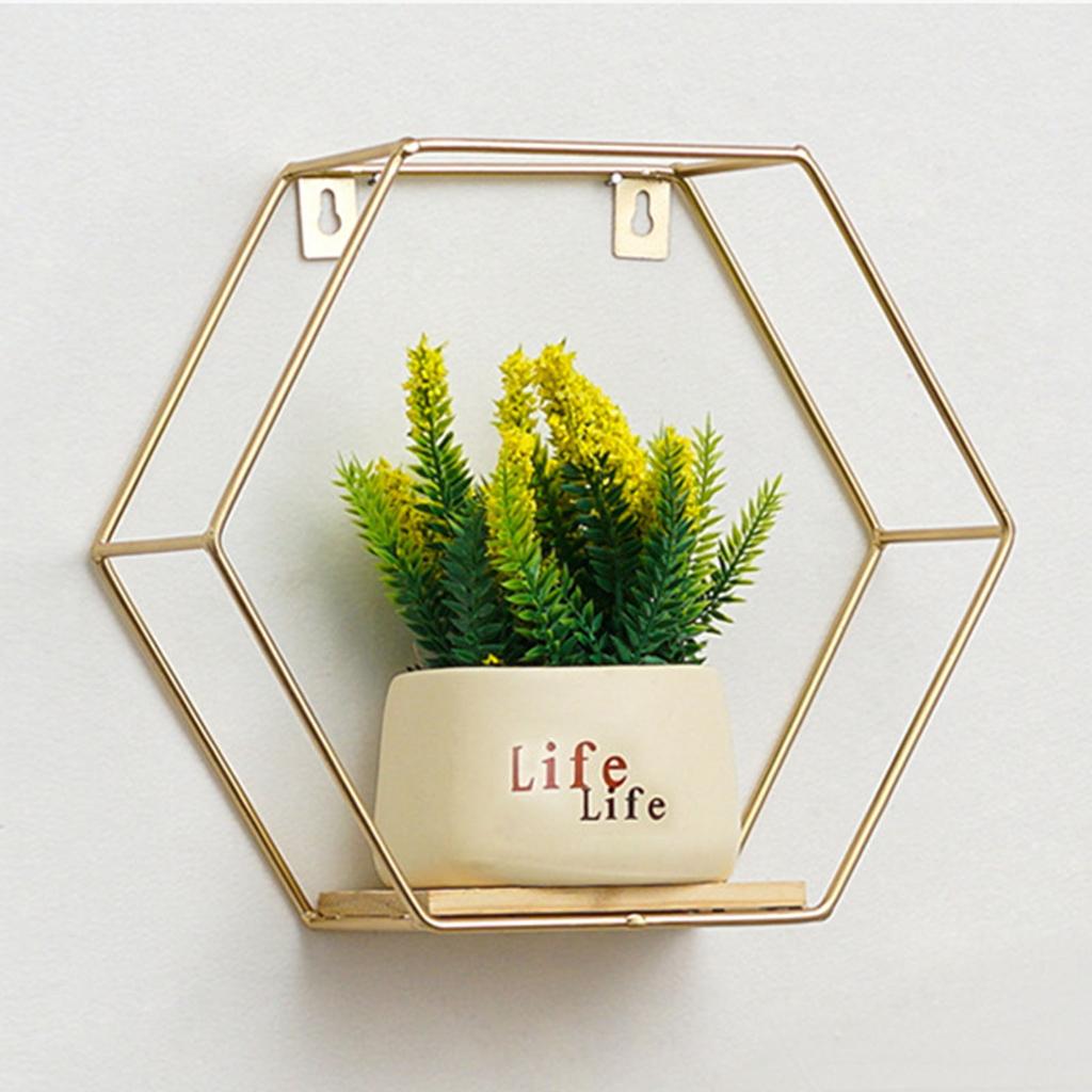 Настенная плавающая шестиугольная полка в скандинавском стиле, держатель для хранения в металлическом железной раме, стеллаж для хранения с деревянной доской, подставка с геометрической рамкой, домашний декор VER