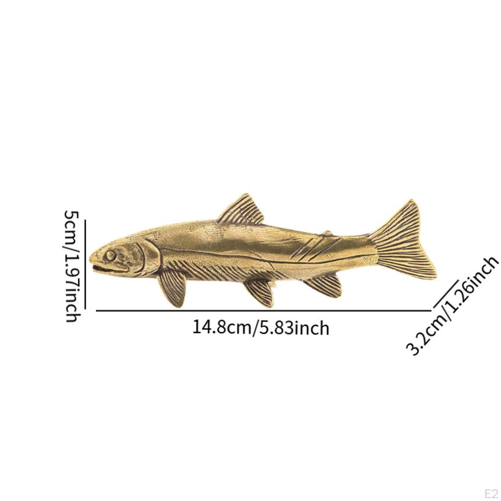 Brass Fish Statue Desk Topper Craft Retro Tea Pet Artware Good Fortune Lucky Figurine Desktop