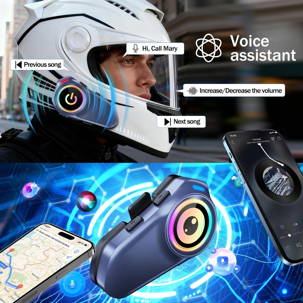 Мотошлем G1 Bluetooth-гарнитура Аккумулятор 1000 мАч MP3-плеер Водонепроницаемый Дальность 500 м Совместное прослушивание музыки для 2 райдеров