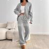 Women's Grey Button Front Knit Cardigan with Wide Leg Lounge Pants Set
