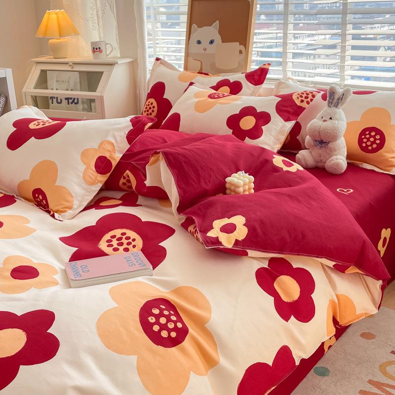 Комплект постельного белья из четырех предметов в пасторальном стиле с кашемировым принтом растений, свежий комплект из трех предметов для общежития