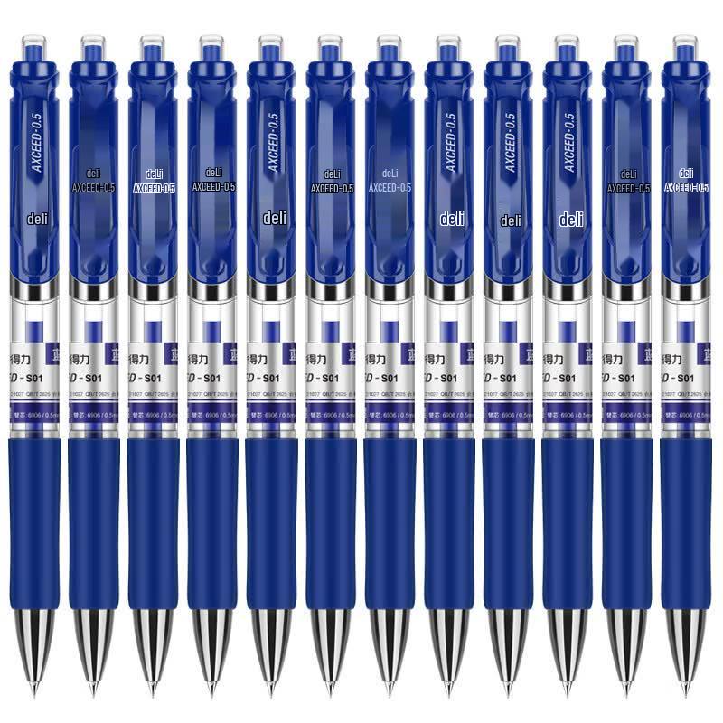 Deli S01 Ret retractable Gel Pens, Blue, 0.5mm, 12-Pack