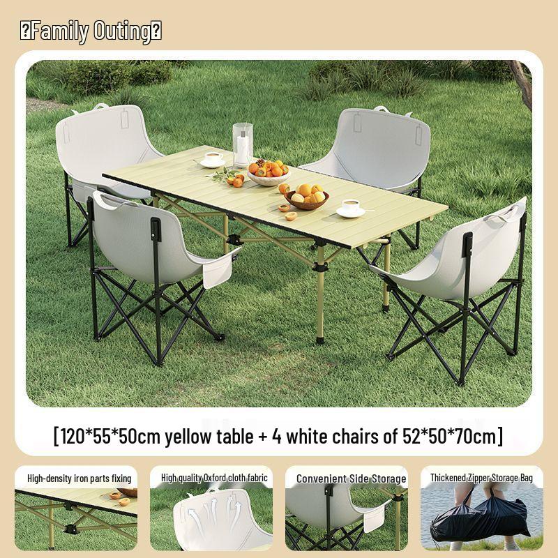 High-Back Portable Moon Chair and Folding Table Set for Camping and Picnic
