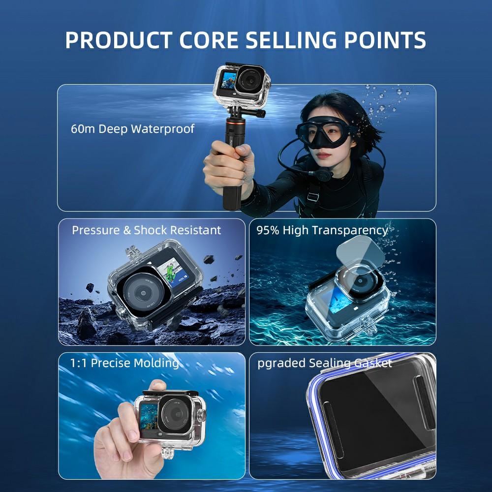 For DJI Osmo Action 6 60m Depth Camera Waterproof Case Transparent PC + Tempered Glass Anti Fog Underwater Housing