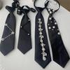Uniform Black Ties for Senior High School Girl Uniform Pre-tied Preepy Look Adjustable Neck Ties with Crystal