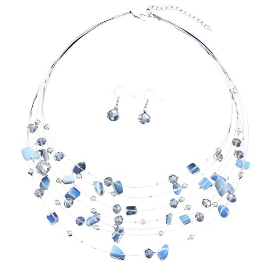 Yousheng 1 Set Women Necklace Earrings Set Multi-layered Necklace Stone Decor Bohemian Style Neck Ear Jewelry Hanging Earrings Necklace Set