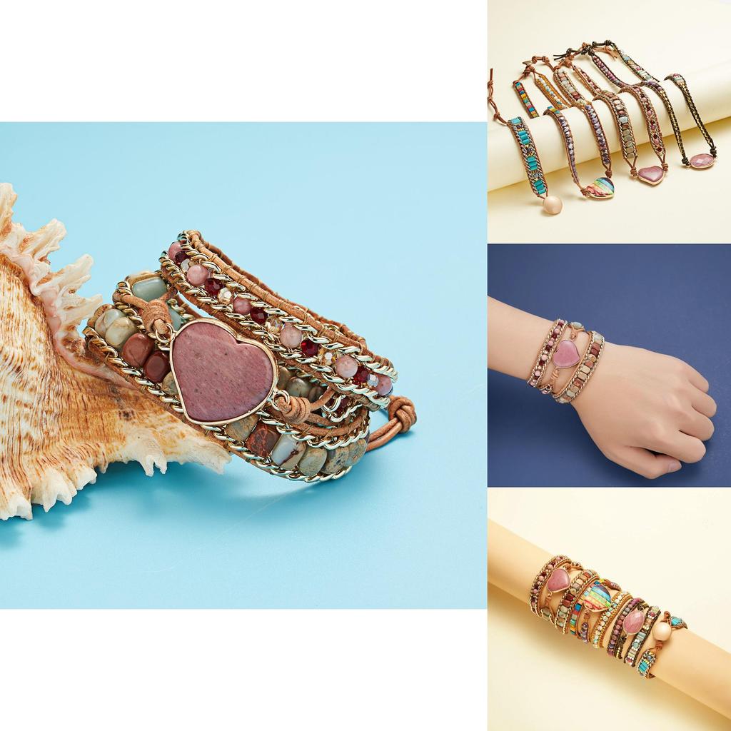 Three Layer Winding Leather Beaded Bracelet With Agate Stones For Women Gift