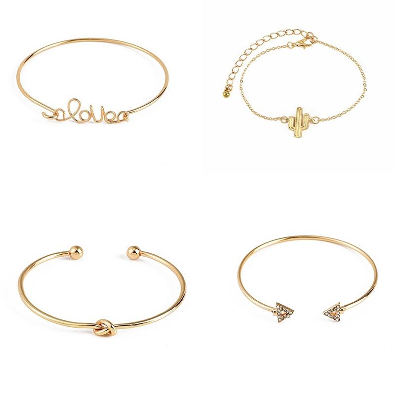 Винтажный набор браслетов «Узел кактуса» из 4 предметов, браслет с треугольным бриллиантом