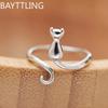 925 Sterling Silver Adjustable Cat Ring - Cute and Versatile Design Suitable for Everyday Wear Party Birthday Gift for Women