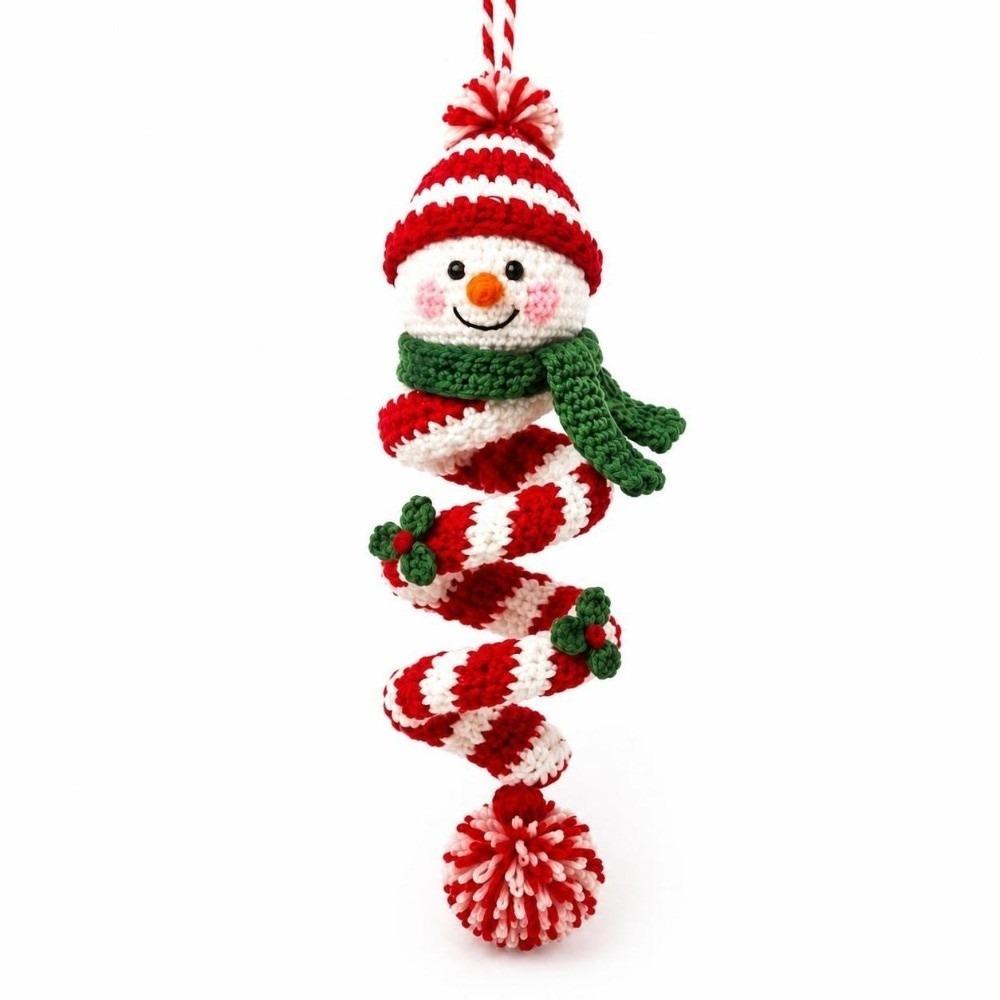 Beginner Friendly Christmas Crochet DIY Kit Hademade Yarn Project Snowman Spiral Ornament Hanging Making Kit