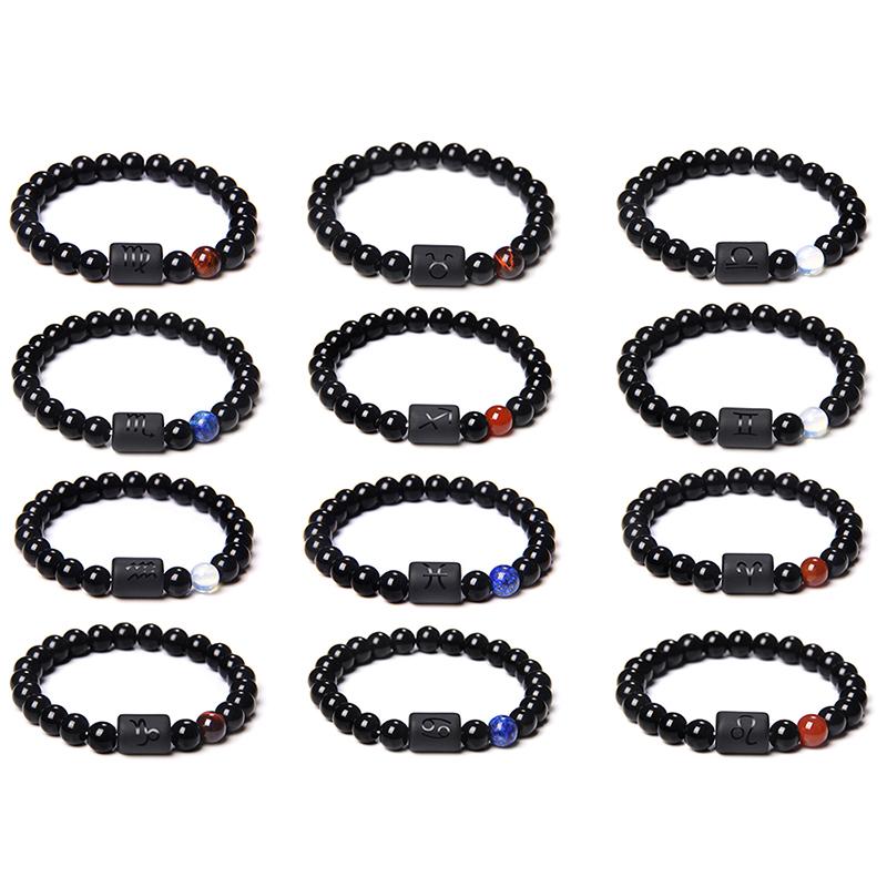 12 созвездий Знаки зодиака Браслет для пары Бусины Натуральный черный оникс Камень