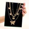 iF ME Vintage Pearl Multilayer Butterfly Necklace Gold Color Pendant Choker Chain Women Jewelry Accessories[No Box]
