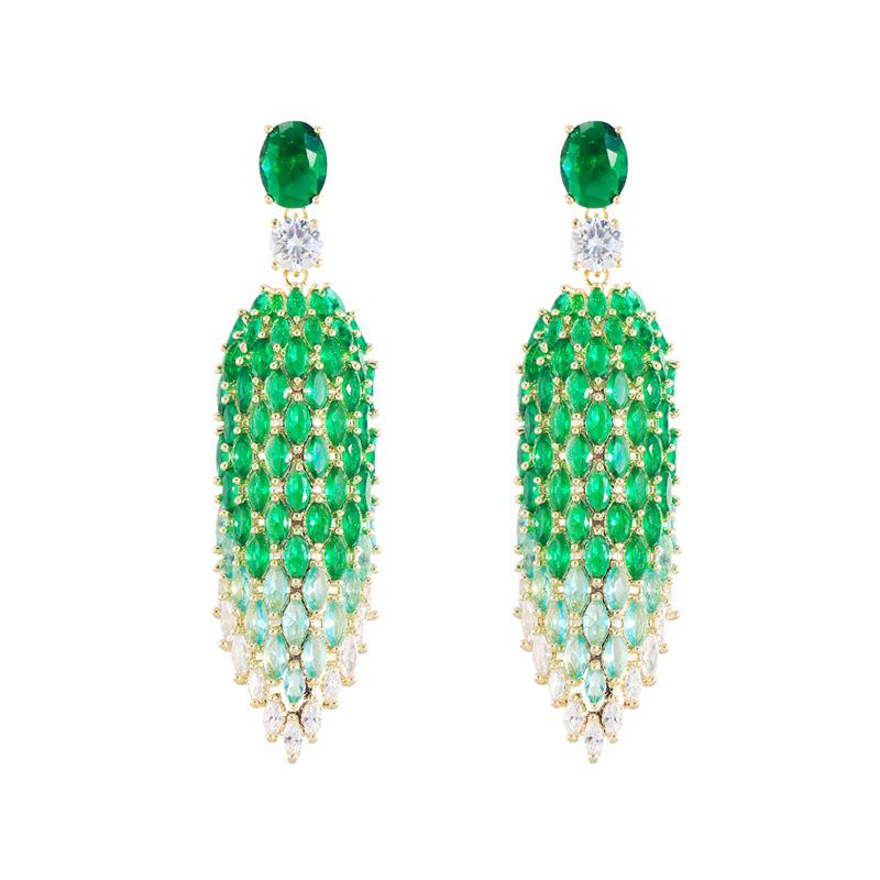 Тяжелая промышленность Продвинутые Ромбовидные Атмосферные Цирконовые Серьги Игла Супер Вспышка Полностью Бриллиантовые Серьги Подвеска Ушные Украшения