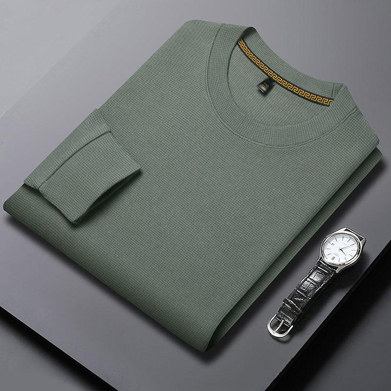 Толстовка осень новый тонкий круглый вырез длинный рукав футболка однотонный цвет мужская нижняя рубашка мужской топ