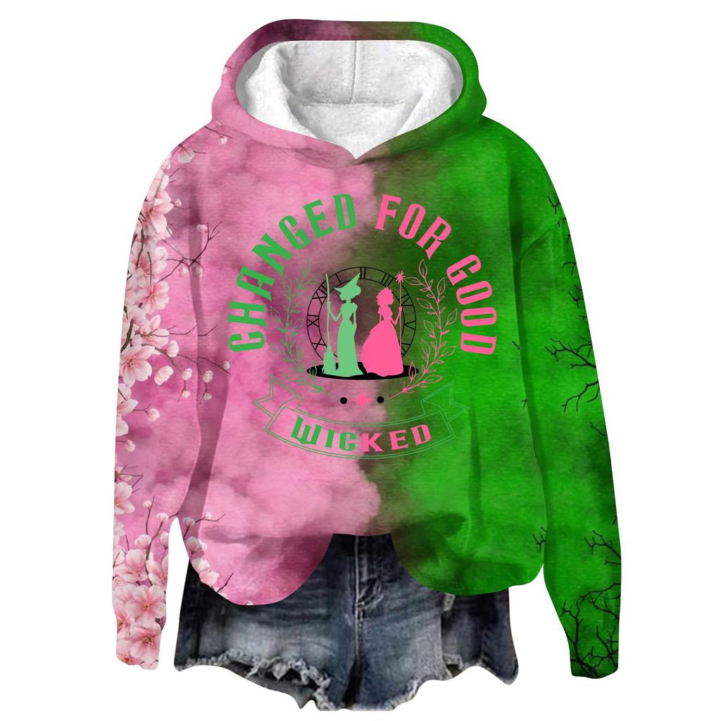 Женский модный повседневный пуловер с длинными рукавами и принтом в виде ведьмы с капюшоном