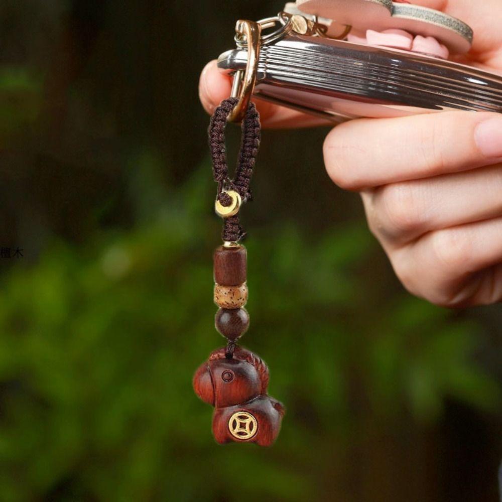 Cartoon Horse Mascot Keychain Mini Zodiac Horse Phone Chain Wooden Horse Pendant Bag Key Decor