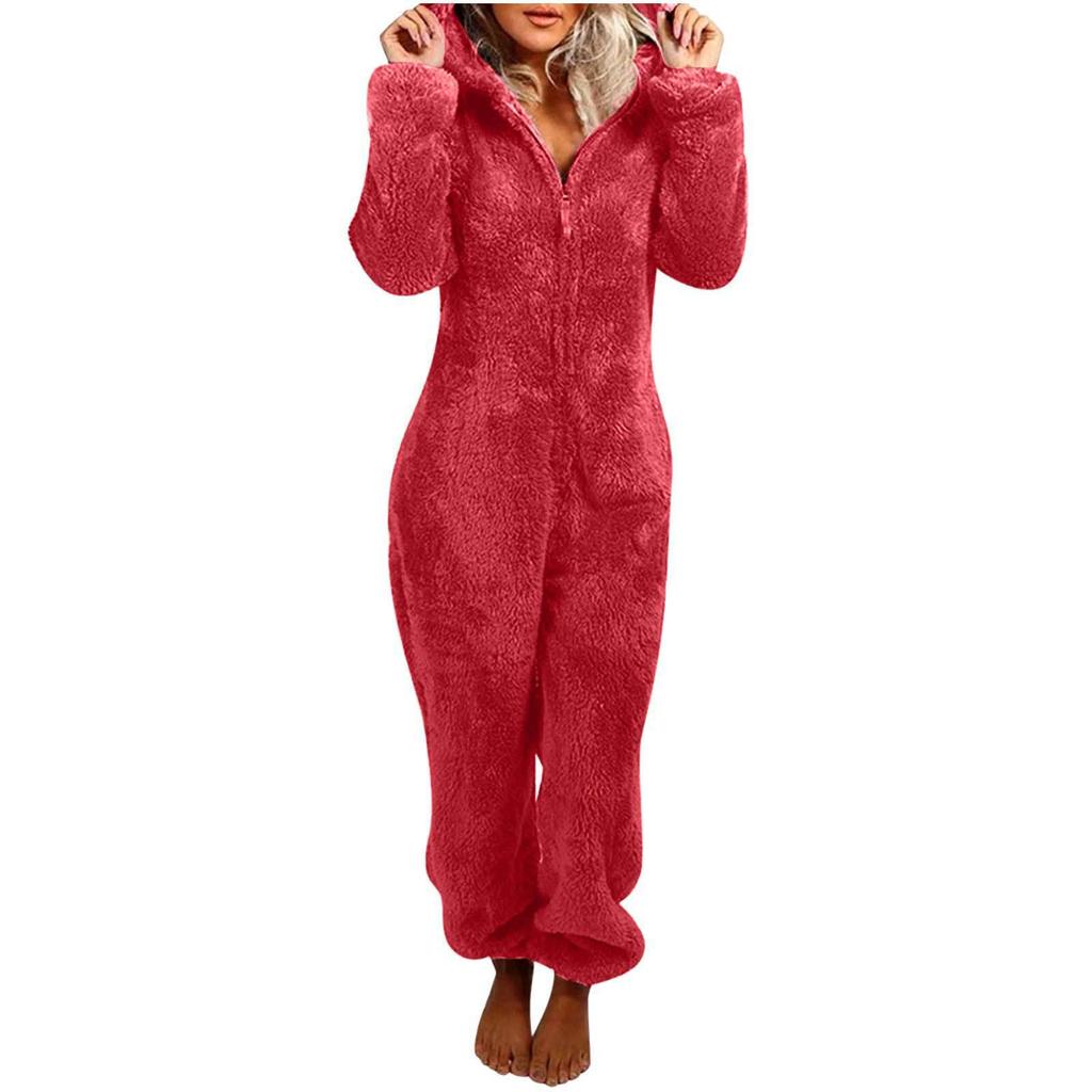 2020 European and American Autumn/Winter Fleece-Lined Hooded Jumpsuit Pajamas for Family