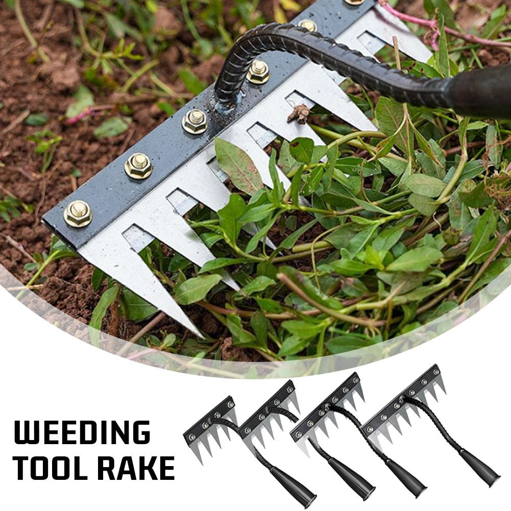5/6/7/8 Teeth Iron Gardening Hoe Weeding Rake Farm Tool Grasping Raking Loosening Soil Nail Rake Tool Artifact Harrow Farm Tool