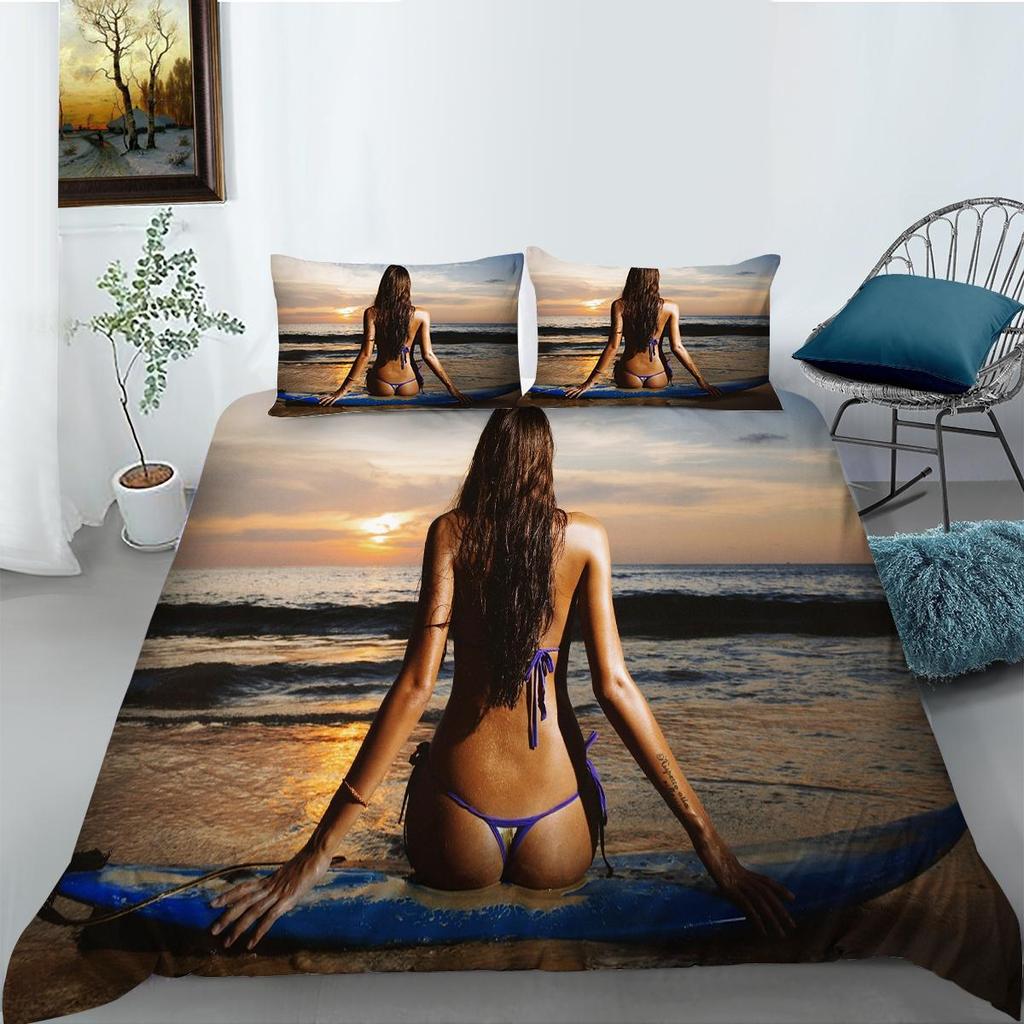 3D Bikini Bedding Duvet Cover Pillowcase 2 or 3 Sexy Beauty Printed Microfiber Fabric Single Bed Double Bed Full Size Washable Super Soft Bedding