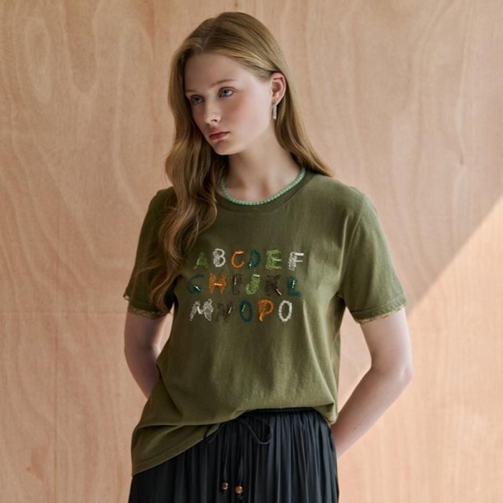 Maxza ShorT Sleeve T shirT Beads leTTering Embroidery Lace zf08qT023na