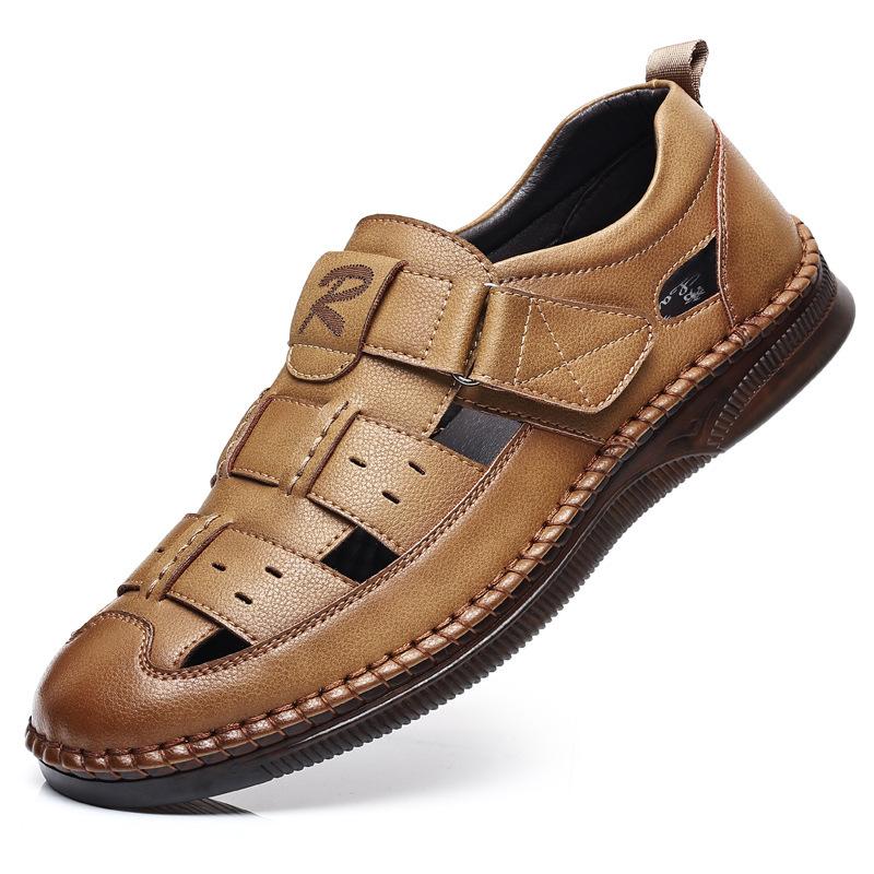 Мужская обувь 2025 новая летняя с круглым носком повседневная обувь с отверстиями мужские полые сандалии для среднего возраста 2025