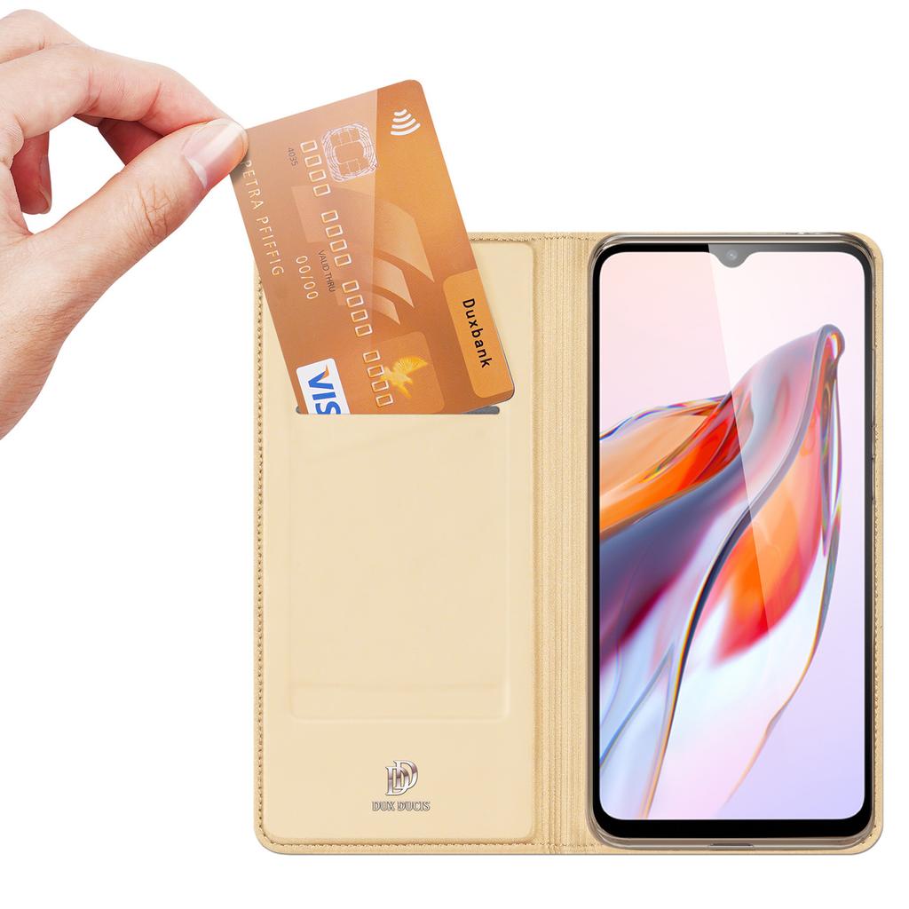 Чехол-книжка Dux Ducis Skin Pro Wallet для Xiaomi Redmi 11A / Poco C55 / Redmi 12C - золотая крышка с держателем для карт и подставкой