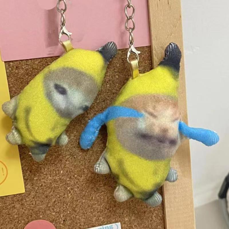 17cm Banana Cat Doll Pendant Voice Keychain Crying Happy Banana Cat