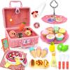 VBACALA Play House Set 43PCS Picnic Camping Toys 2 Layer Cake Stand Ice Cream Fruit Dessert Bread Afternoon Tea Pretend Play Indoor Play Kitchen Toys