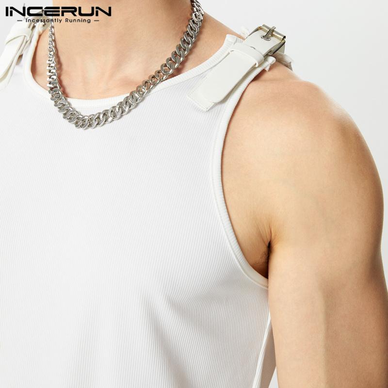 INCERUN Летние мужские повседневные облегающие топы без рукавов с наплечниками