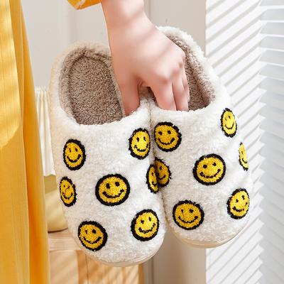 Маленькие милые женские тапочки с улыбкой, домашние тапочки с изображением улыбки, женские домашние зимние пушистые уютные домашние удобные туфли