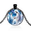 Gemstone Glass Pendant Necklace Depicting The Scene Of Jesus Meeting The Virgin Mary, Suitable For Everyday Wear.