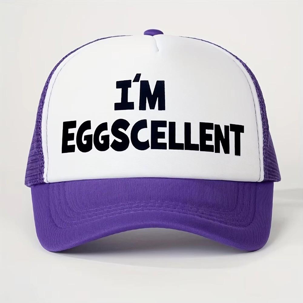 Adjustable Mesh Baseball Cap Foam Mesh Dad Hat Casual I'M EGGSCELLENT Trucker Cap For Men Women