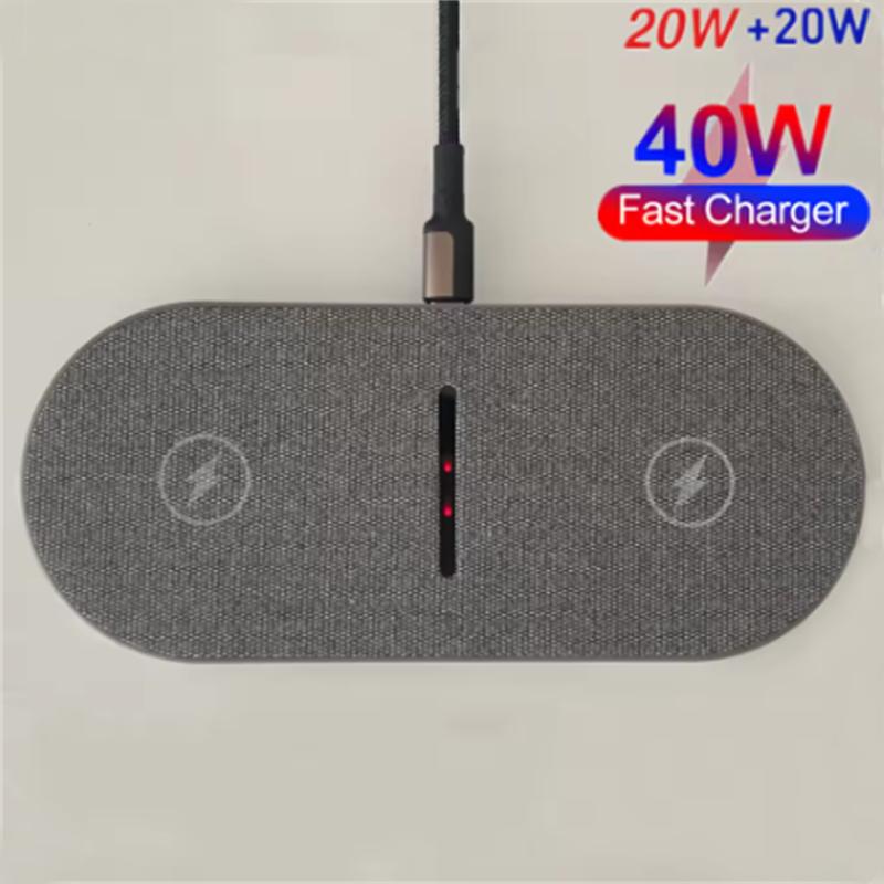 2 в 1 двойное беспроводное зарядное устройство 40 Вт для iPhone 16 15 14 13 12 11 XS XR X 8 Airpods 3 Pro Samsung S23 S22 S21 Двойная быстрая зарядная панель