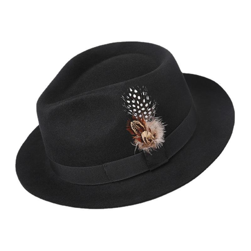 Unisex Classic Wool Felt Fedora with Feather - European & American Style