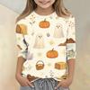 Boys and Girls Halloween Printed Round Neck Three-Quarter Sleeve T-Shirt Casual Top