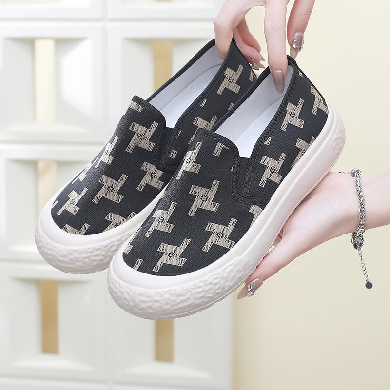 Women's Casual Platform Canvas Sneakers Anti Slip Breathable Chunky Walking Shoes Round Toe Loafers Lightweight Low-Top Dress Canvas Shoes for Women