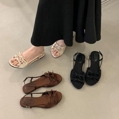 Пляжная обувь новая летняя круглая голова нишевая обувь феи темпераментный бант плоские сандалии