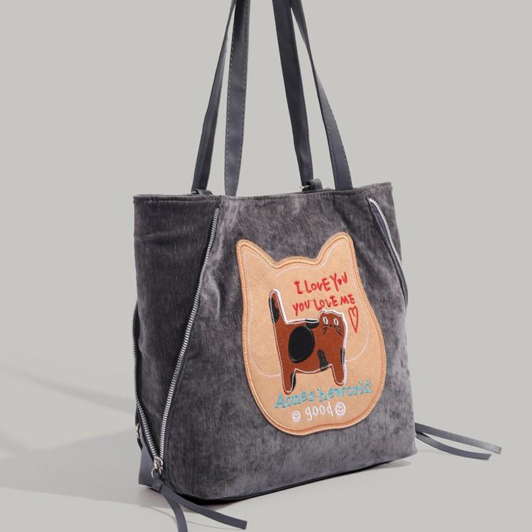Сумка-тоут Biscuit Cat для женщин, Осень-Зима 2024, Новая, Модная, в Колледжском Стиле, Корейская, Вместительная, Сумка на Плечо, Трендовая