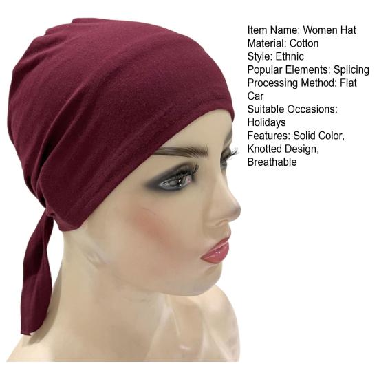 Ethnic Style Top Hat Solid Color Knotted Design Breathable Lightweight Headscarf Hat Outdoor Activities Headwear