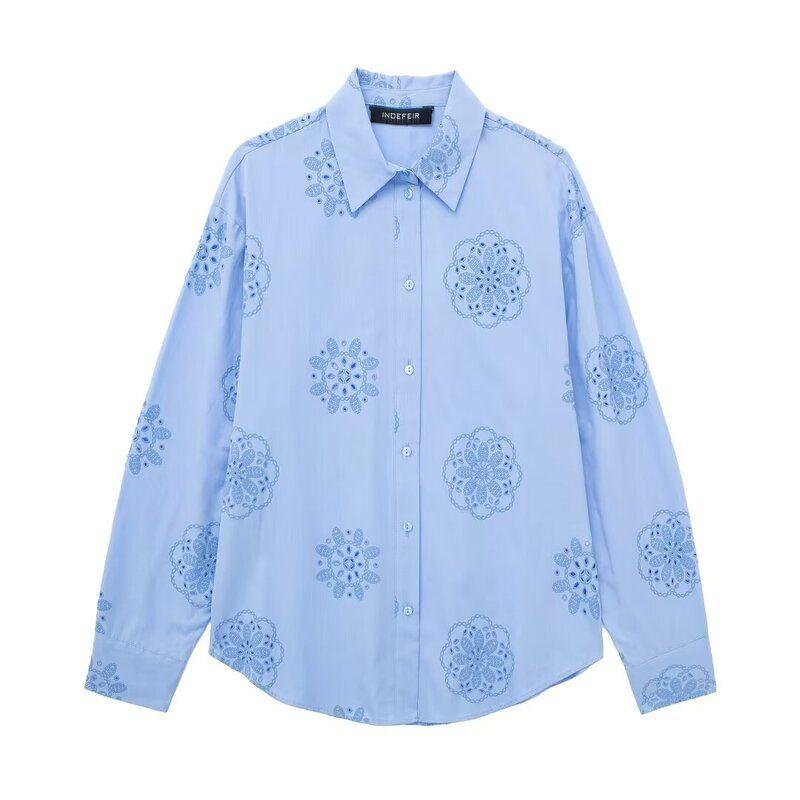 Fashion Style 2024 Spring-Summer New Type Women's Easiest for Match Adhesive Embroider Decorative Poplin Shirt 2492056403