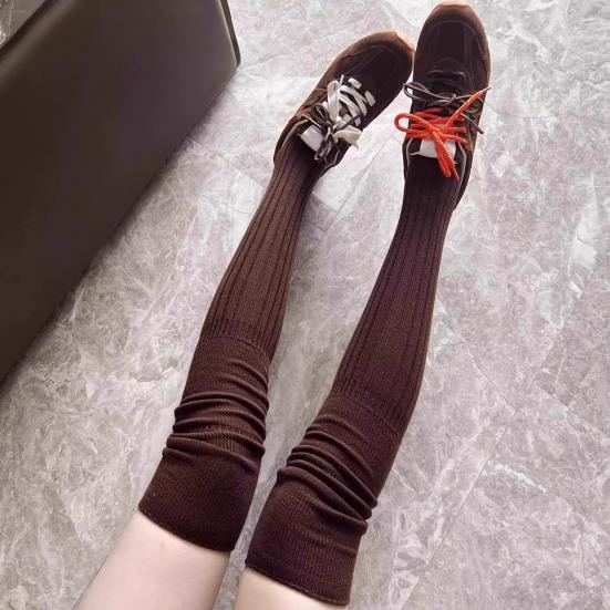 Чулки-ботфорты для женщин, с присборенным верхом, из толстого хлопка, вязаные, выше бедра, зимние, осенние гетры