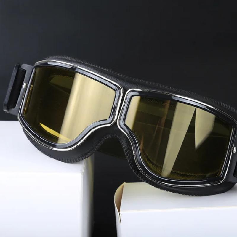 Motorcycle Glasses Windproof Motorcycle Helmet Glasses Sunglasses Retro Universal Folding Leather Retro Motorcycle Accessories