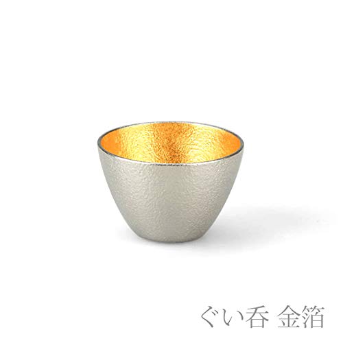 [Упаковка из японской бумаги Washi от Nousaku] Маленький кувшинчик для саке + Чашка для саке - Олово и Золото KS=G Золото и Серебро