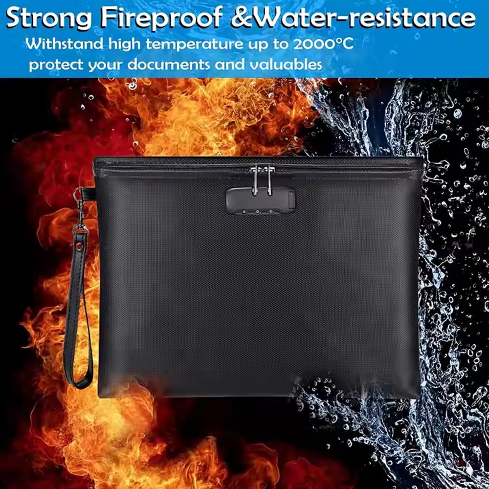 High Temperature Resistant Storage Bag Fireproof Waterproof Document Storage Bag with Combination Lock to Protect Valuables