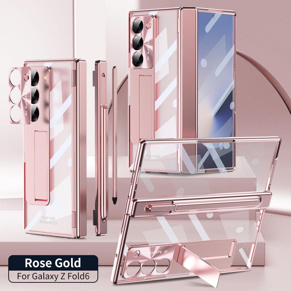 Чехол для Samsung Z Fold7/6: Двойной шарнир, Слот для стилуса, Гальванизированная прозрачная оболочка, Полная защита.